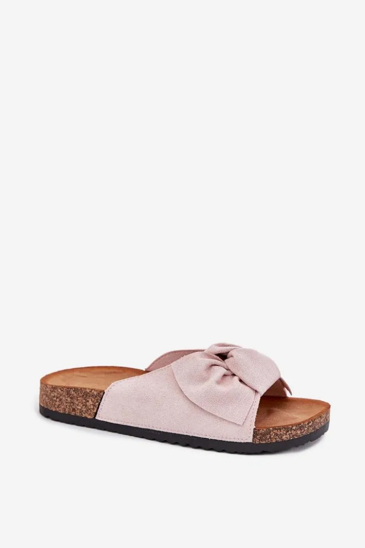 Discount Boto Klapki Damskie Na Korkowej Podeszwie Kokardką Jasnoróżowe Seressa Różowy