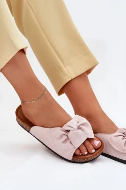Discount Boto Klapki Damskie Na Korkowej Podeszwie Kokardką Jasnoróżowe Seressa Różowy