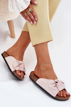 Discount Boto Klapki Damskie Na Korkowej Podeszwie Kokardką Jasnoróżowe Seressa Różowy