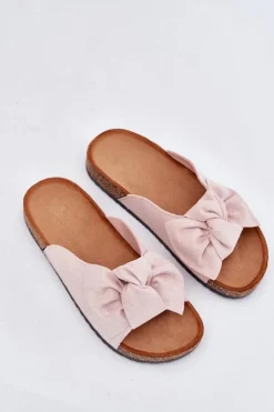 Discount Boto Klapki Damskie Na Korkowej Podeszwie Kokardką Jasnoróżowe Seressa Różowy