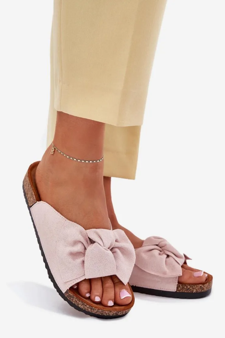 Discount Boto Klapki Damskie Na Korkowej Podeszwie Kokardką Jasnoróżowe Seressa Różowy