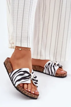 Outlet Boto Klapki Damskie Na Korkowej Platformie Zebra Mevuna Biały