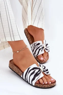 Outlet Boto Klapki Damskie Na Korkowej Platformie Zebra Mevuna Biały