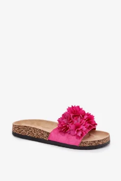 Boto Klapki Damskie Na Korkowej Podeszwie Z Kwiatkami Fuksja Ferenza Różowy