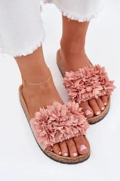 Boto Klapki Korkowe|Klapki Na Platformie*Klapki Damskie Na Korkowej Podeszwie Z Kwiatkami Różowe Ferenza