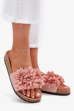 Boto Klapki Korkowe|Klapki Na Platformie*Klapki Damskie Na Korkowej Podeszwie Z Kwiatkami Różowe Ferenza