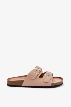 Online Boto Klapki Damskie Na Korkowej Platformie Klamry Beżowe Evisolla