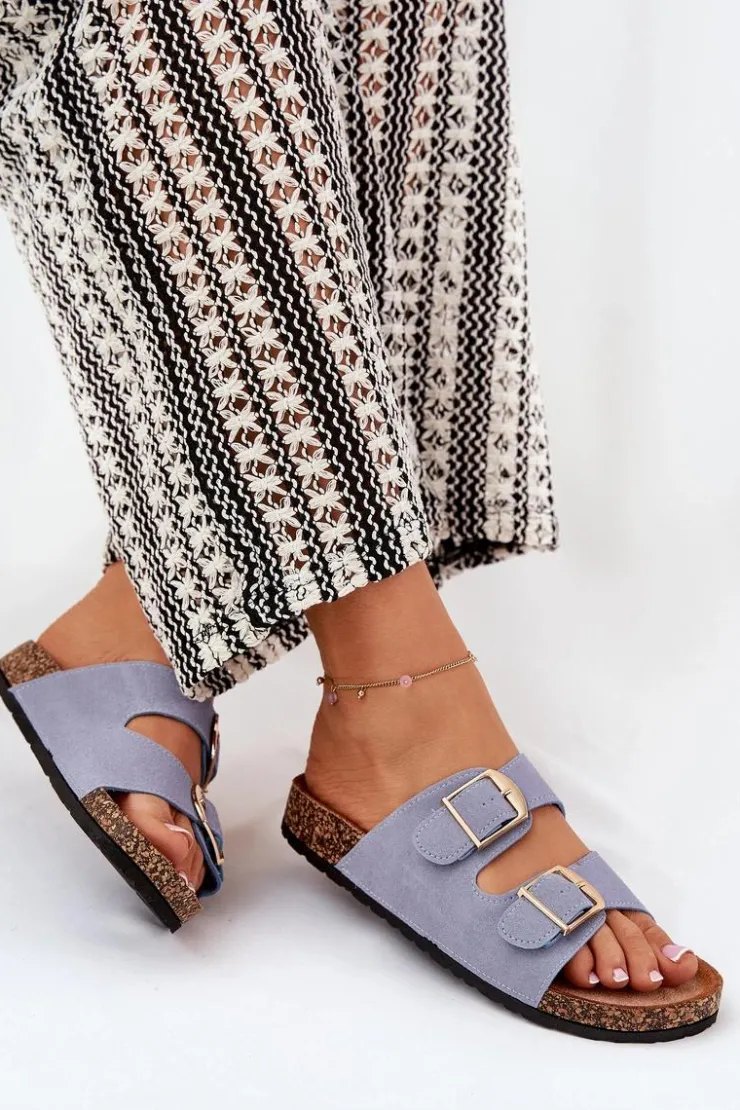 Boto Klapki Korkowe|Klapki Damskie Klasyczne*Klapki Damskie Na Korkowej Platformie Ze Złotymi Klamrami e Lisavionea Niebieski