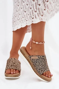 Boto Klapki Na Koturnie|Klapki Na Platformie*Klapki Damskie Na Koturnie Panterka Norozi Brązowy