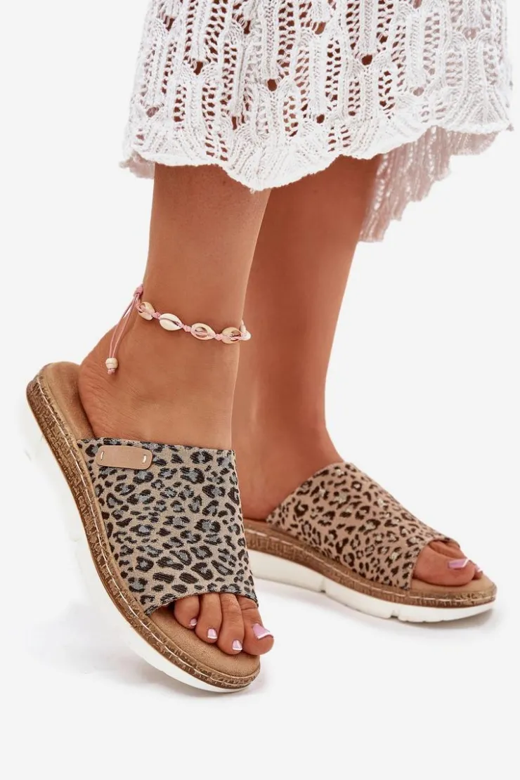 Boto Klapki Na Koturnie|Klapki Na Platformie*Klapki Damskie Na Koturnie Panterka Norozi Brązowy