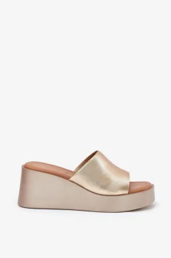 Clearance Boto Klapki Damskie Na Koturnie Eko Skórzane Złote Obenae