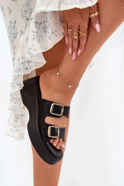 Boto Klapki Na Koturnie|Klapki Na Platformie*Klapki Damskie Na Koturnie I Platformie Z Klamrami Czarne Nitarelia Czarny