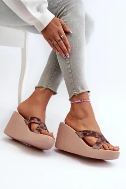 Damskie Ipanema Klapki Damskie Na Koturnie 83520 High Fashion Slide Fem Beżowe