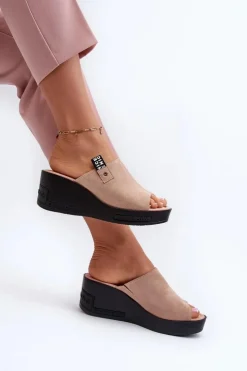 Damskie Buty damskie Vinceza Klapki Damskie Na Koturnie Beżowe Vleni