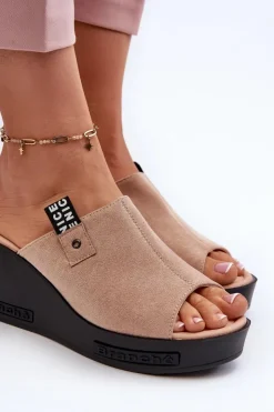 Damskie Buty damskie Vinceza Klapki Damskie Na Koturnie Beżowe Vleni