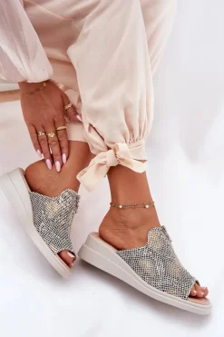 Damskie Boto Klapki Damskie Na Koturnie Z Zamkiem Zwierzęcy Wzór Beżowe Irriva