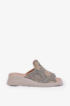 Damskie Boto Klapki Damskie Na Koturnie Z Zamkiem Zwierzęcy Wzór Beżowe Irriva