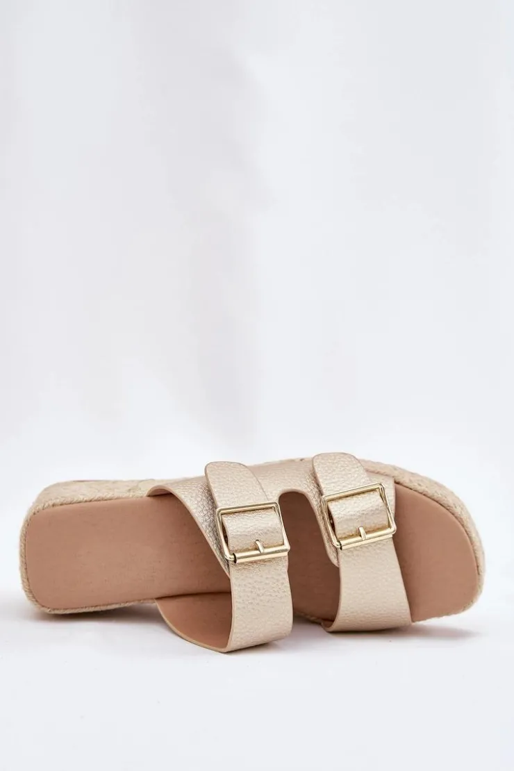 Boto Klapki Na Koturnie|Klapki Na Platformie*Klapki Damskie Na Koturnie Z Plecionką I Klamrami Złote Pasinea Złoty