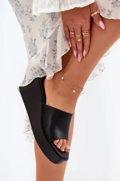 Boto Klapki Na Koturnie|Klapki Na Platformie*Klapki Damskie Na Koturnie Eko Skórzane Czarne Obenae