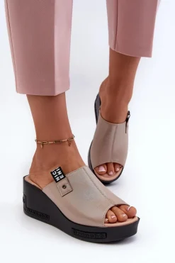 New Buty damskie Vinceza Klapki Damskie Na Koturnie Złote Vleni