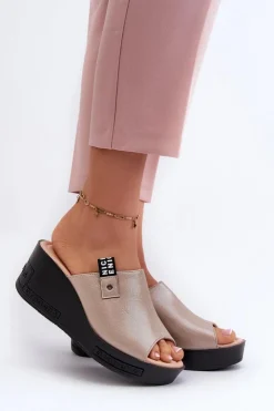 New Buty damskie Vinceza Klapki Damskie Na Koturnie Złote Vleni