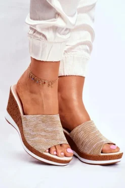 Damskie Buty Sergio Leone Klapki Damskie Na Koturnie Sergio Leone Beżowe SK320