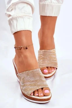 Damskie Buty Sergio Leone Klapki Damskie Na Koturnie Sergio Leone Beżowe SK320