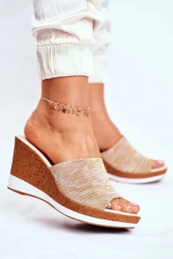 Damskie Buty Sergio Leone Klapki Damskie Na Koturnie Sergio Leone Beżowe SK320