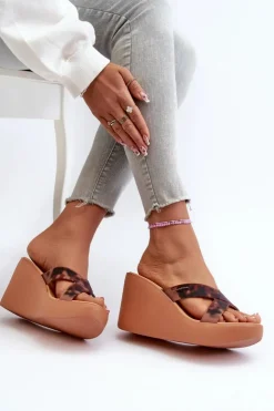 Damskie Ipanema Klapki Damskie Na Koturnie 83520 High Fashion Slide Fem Brązowe