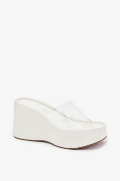 Best Boto Klapki Damskie Na Koturnie Z Transparentnym Paskiem Białe Zolretia