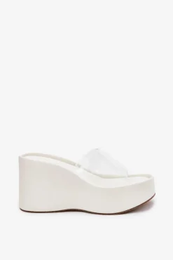 Best Boto Klapki Damskie Na Koturnie Z Transparentnym Paskiem Białe Zolretia