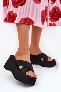 Boto Klapki Na Koturnie|Klapki Na Platformie*Klapki Damskie Na Koturnie I Platformie Czarne Sevolee Czarny