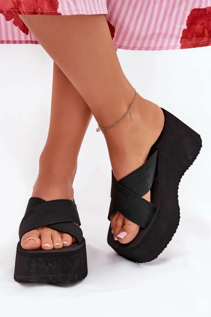 Boto Klapki Na Koturnie|Klapki Na Platformie*Klapki Damskie Na Koturnie I Platformie Czarne Sevolee Czarny