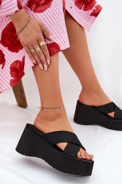 Boto Klapki Na Koturnie|Klapki Na Platformie*Klapki Damskie Na Koturnie I Platformie Czarne Sevolee Czarny