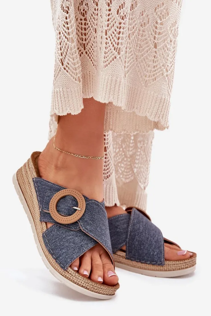 Damskie INBLU Klapki Damskie Na Koturnie Z Ozdobną Klamrą RV000012 e