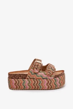 New Boto Klapki Damskie Na Masywnej Platformie Z Plecionką I Klamrami Multikolor Eradriana Wielokolorowy