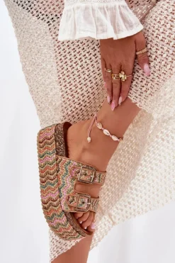 New Boto Klapki Damskie Na Masywnej Platformie Z Plecionką I Klamrami Multikolor Eradriana Wielokolorowy