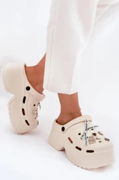 Damskie Boto Klapki Damskie Na Masywnej Platformie Z Przypinkami Beżowe Vivira