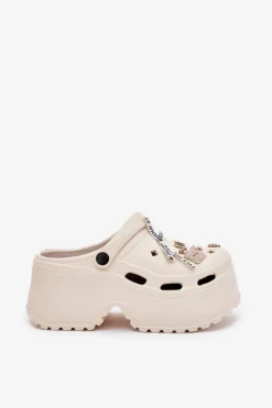 Damskie Boto Klapki Damskie Na Masywnej Platformie Z Przypinkami Beżowe Vivira