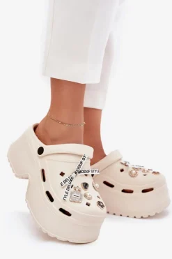 Damskie Boto Klapki Damskie Na Masywnej Platformie Z Przypinkami Beżowe Vivira