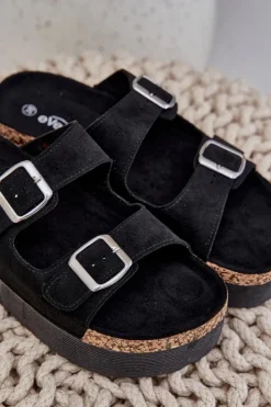 Boto Klapki Korkowe|Klapki Na Platformie*Klapki Damskie Na Masywnej Platformie Z Klamrami Czarne Aramia Czarny