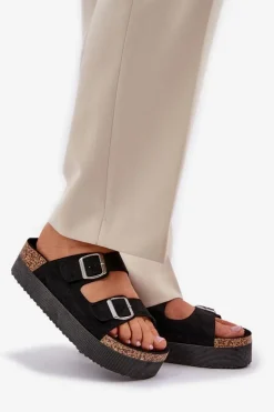 Boto Klapki Korkowe|Klapki Na Platformie*Klapki Damskie Na Masywnej Platformie Z Klamrami Czarne Aramia Czarny