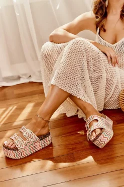 Damskie Boto Klapki Damskie Na Masywnej Platformie Z Plecionką I Klamrami Multikolor Eradriana