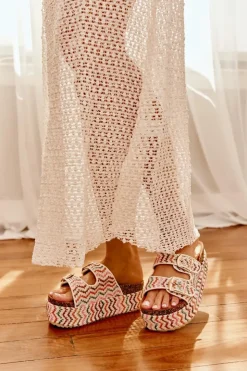 Damskie Boto Klapki Damskie Na Masywnej Platformie Z Plecionką I Klamrami Multikolor Eradriana