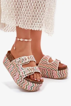 Damskie Boto Klapki Damskie Na Masywnej Platformie Z Plecionką I Klamrami Multikolor Eradriana