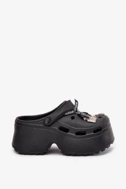 Online Boto Klapki Damskie Na Masywnej Platformie Z Przypinkami Czarne Vivira