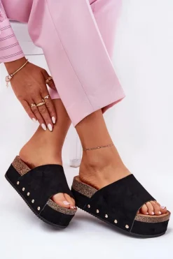 Boto Klapki Damskie Na Masywnej Platformie Eko Zamszowe Czarne Vinnibe