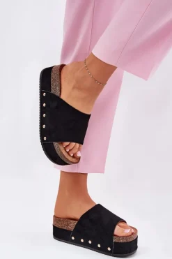 Boto Klapki Damskie Na Masywnej Platformie Eko Zamszowe Czarne Vinnibe