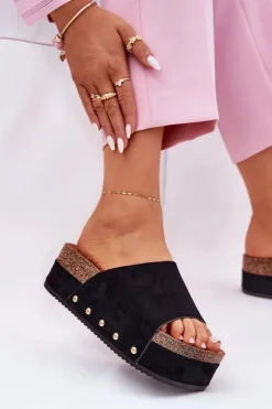 Boto Klapki Damskie Na Masywnej Platformie Eko Zamszowe Czarne Vinnibe