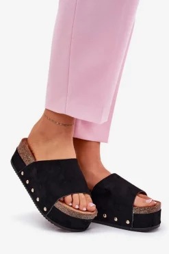 Boto Klapki Damskie Na Masywnej Platformie Eko Zamszowe Czarne Vinnibe